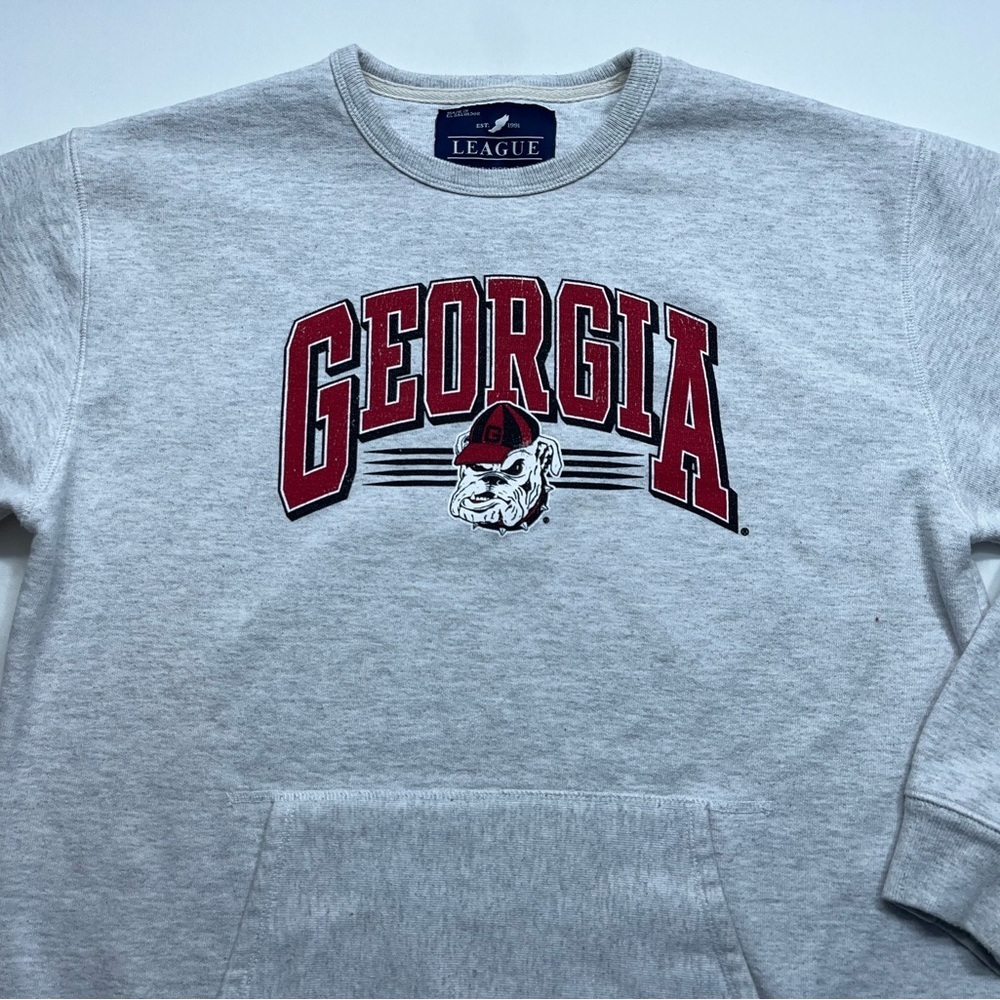 League Georgia Bulldogs Crewneck Sweatshirt Mens Size Large Gray Kangaroo Pocket - Picture 2 of 12